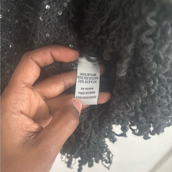 Vintage Cardigan Womens S/M Grey Whimsigoth Sequin Fringe Knit Shawl Boho Glam - Picture 5 of 9